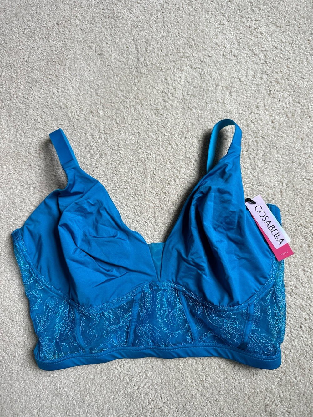 Cosabella Sardegna Curvy Longline Wireless Bright Teal Lace-Panel Bralette